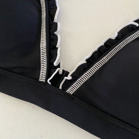 Cupshe Atlantic Contrast Stitch Ruffle Bikini Bralette Womens L Black & White - Picture 3 of 11
